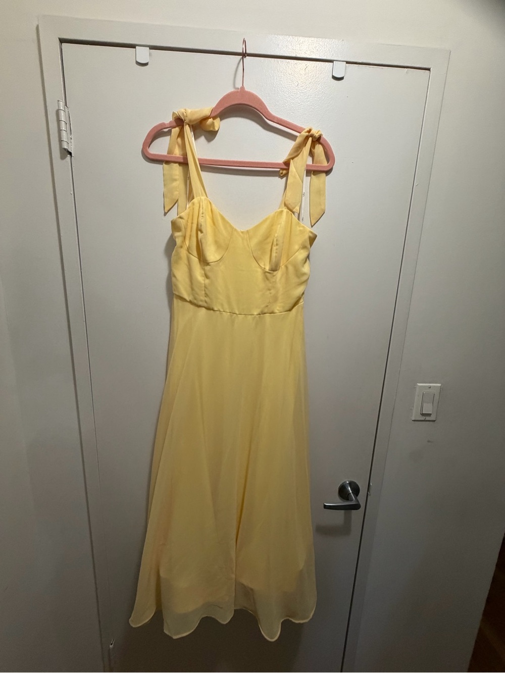 Lulu's Soft Yellow Tie-Strap Midi Dress